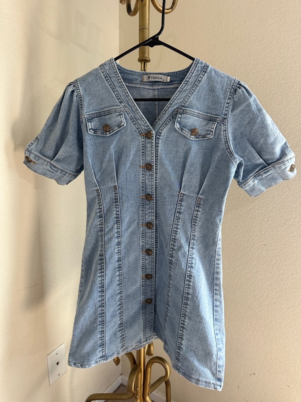 Light Wash Denim Mini Dress - Blue